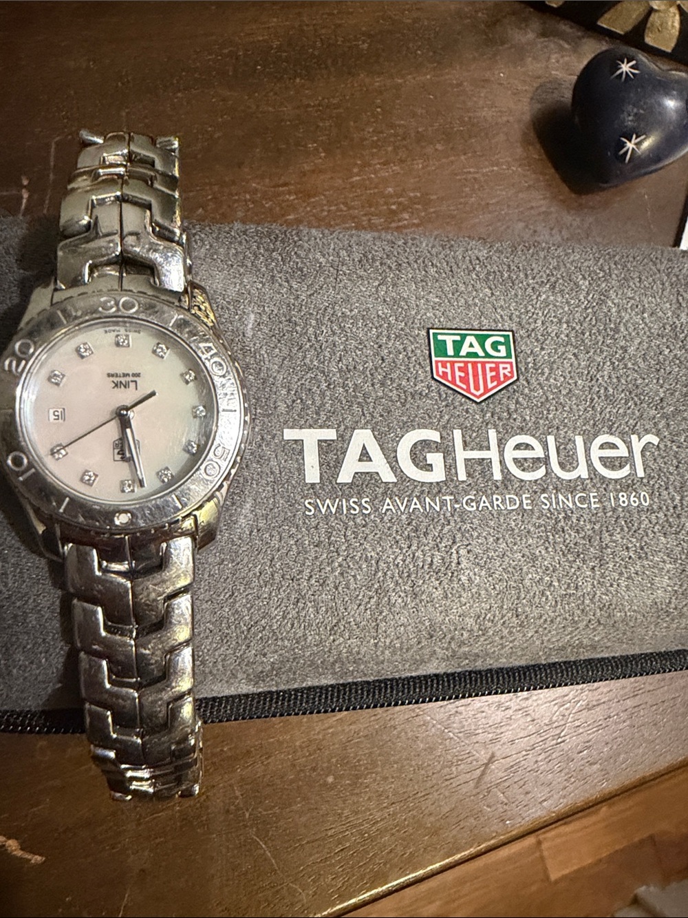 RARE AUTHENTIC TAG Heuer Silver Link Watch with Mother-of-Pearl Dial and DIAMOND